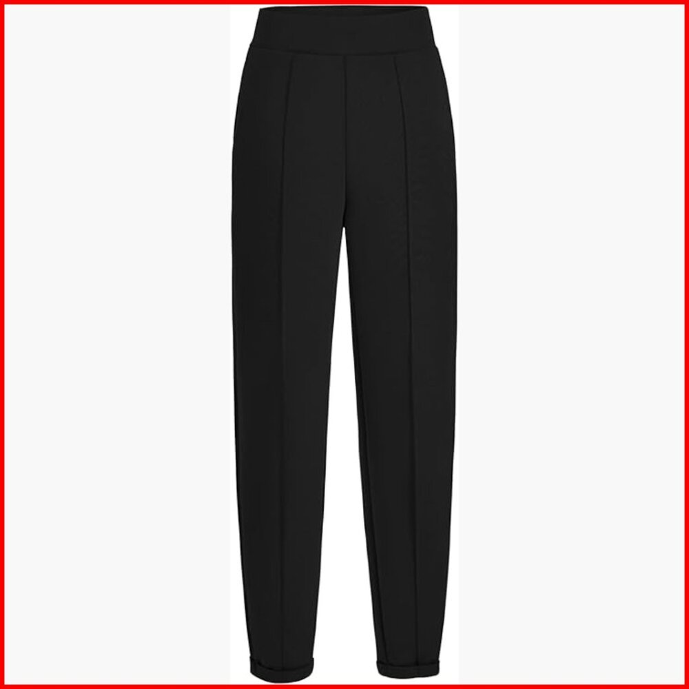 High Waisted Stretchy Pull On Pants with Pockets, Office Casual Trousers